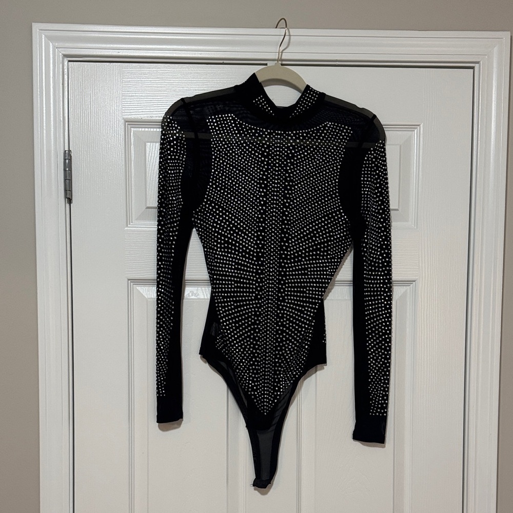 Black Studded Long Sleeve Bodysuit